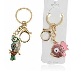 Parrot and Pink Glitter Fish Keychain Set